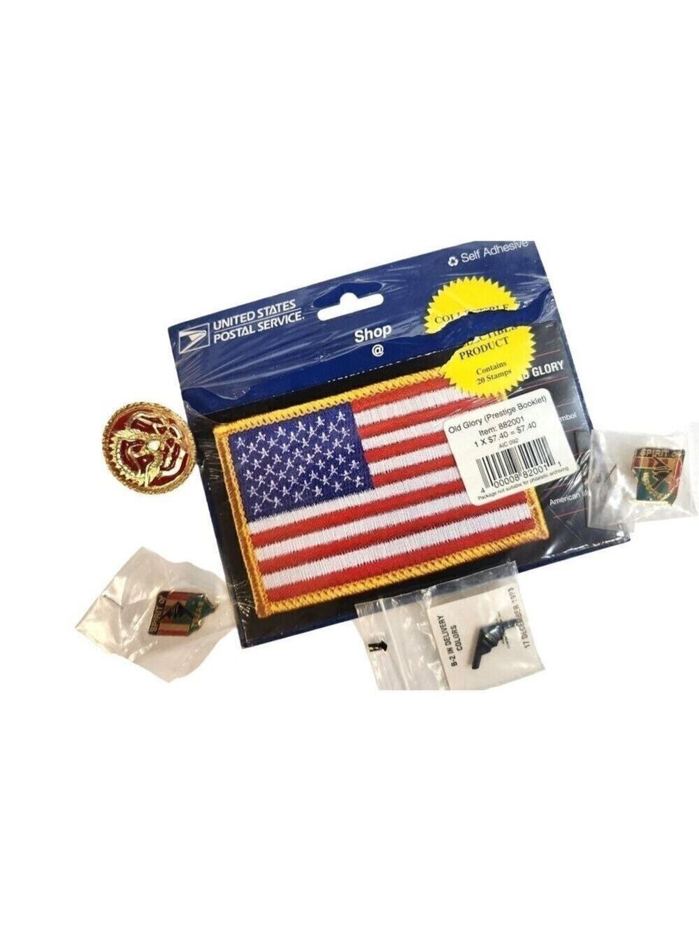 USPS Old Glory Booklet & Assorted Military Pins Spirit of Missouri and Texas Bom